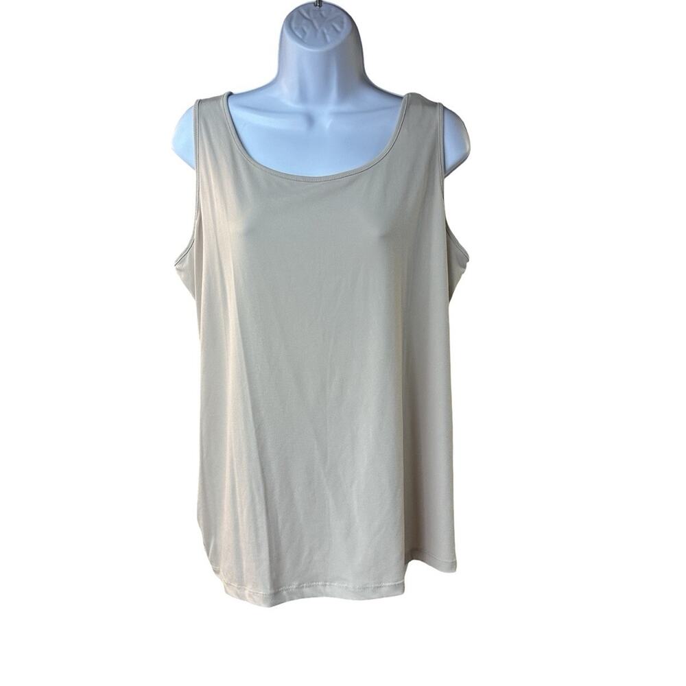 Chicos Lena Layering Tank Womens 2 L Khaki Beige Sleeveless Basic Top NWT